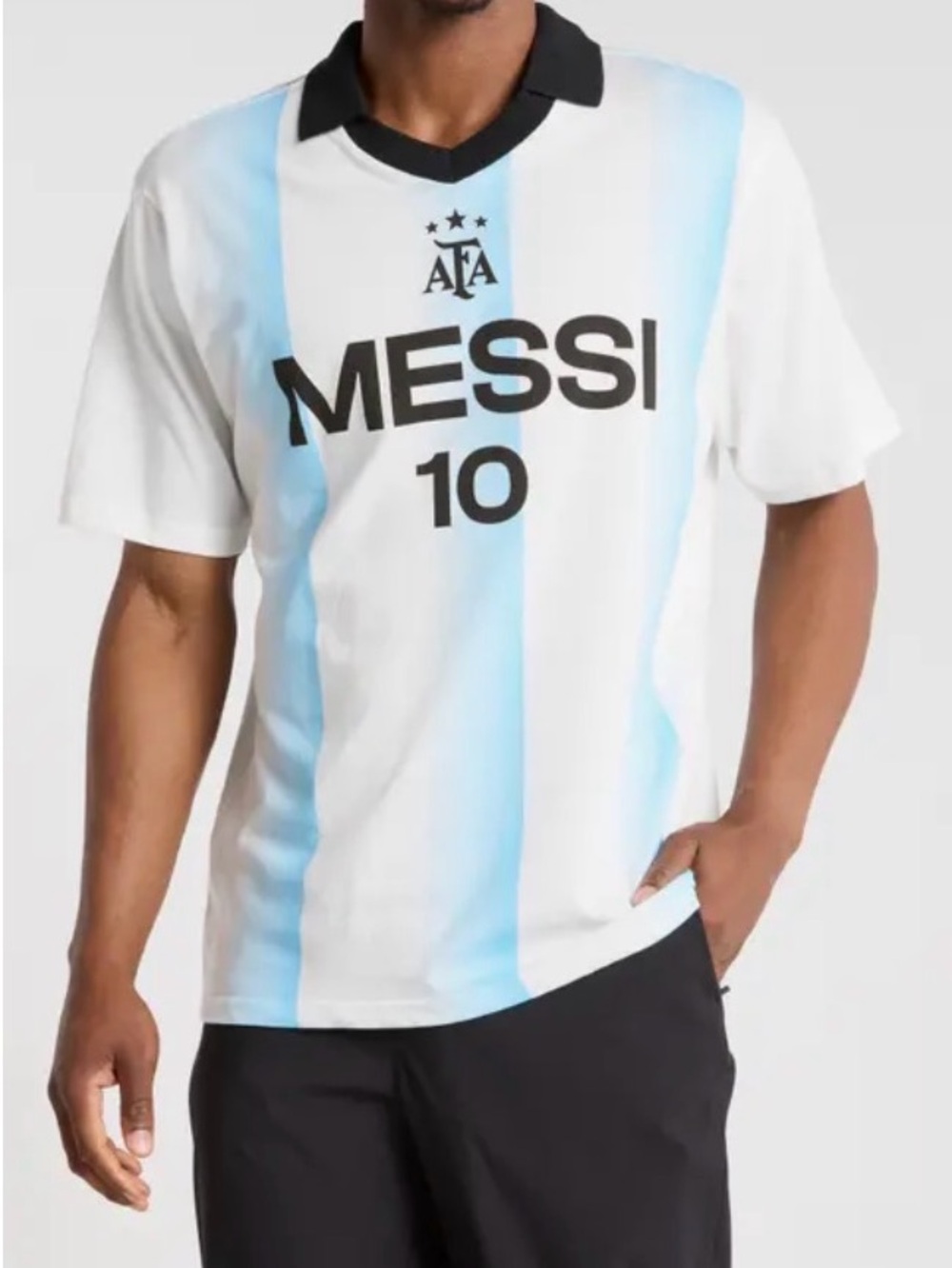 Messi 10 Argentina Stripe Jersey - White & Light Blue